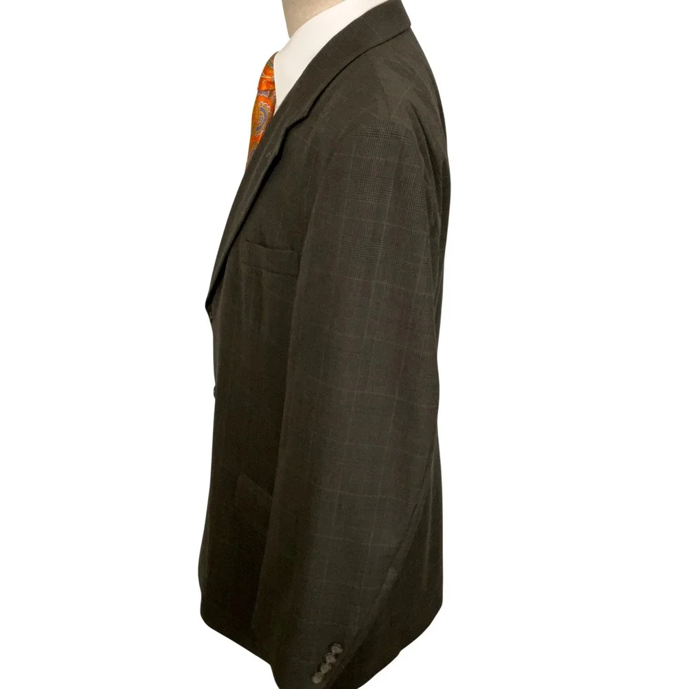 Stafford Blazer Jacket Mens 44R Olive Green Plaid 3-Button Traditional Classic